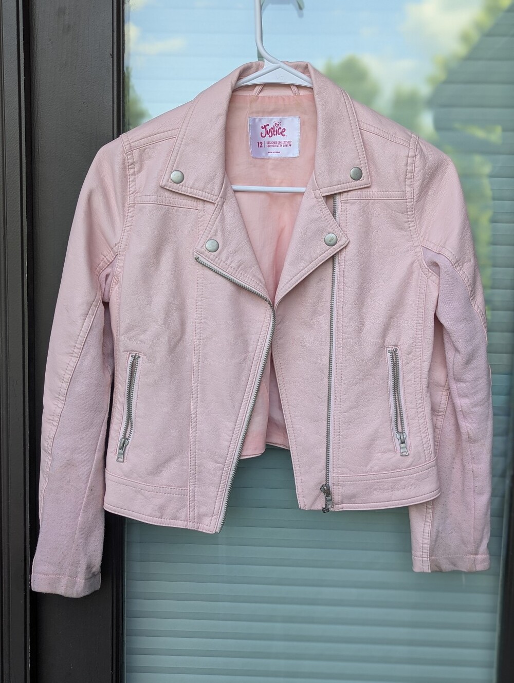 Justice Light Pink Faux Leather Moto Jacket